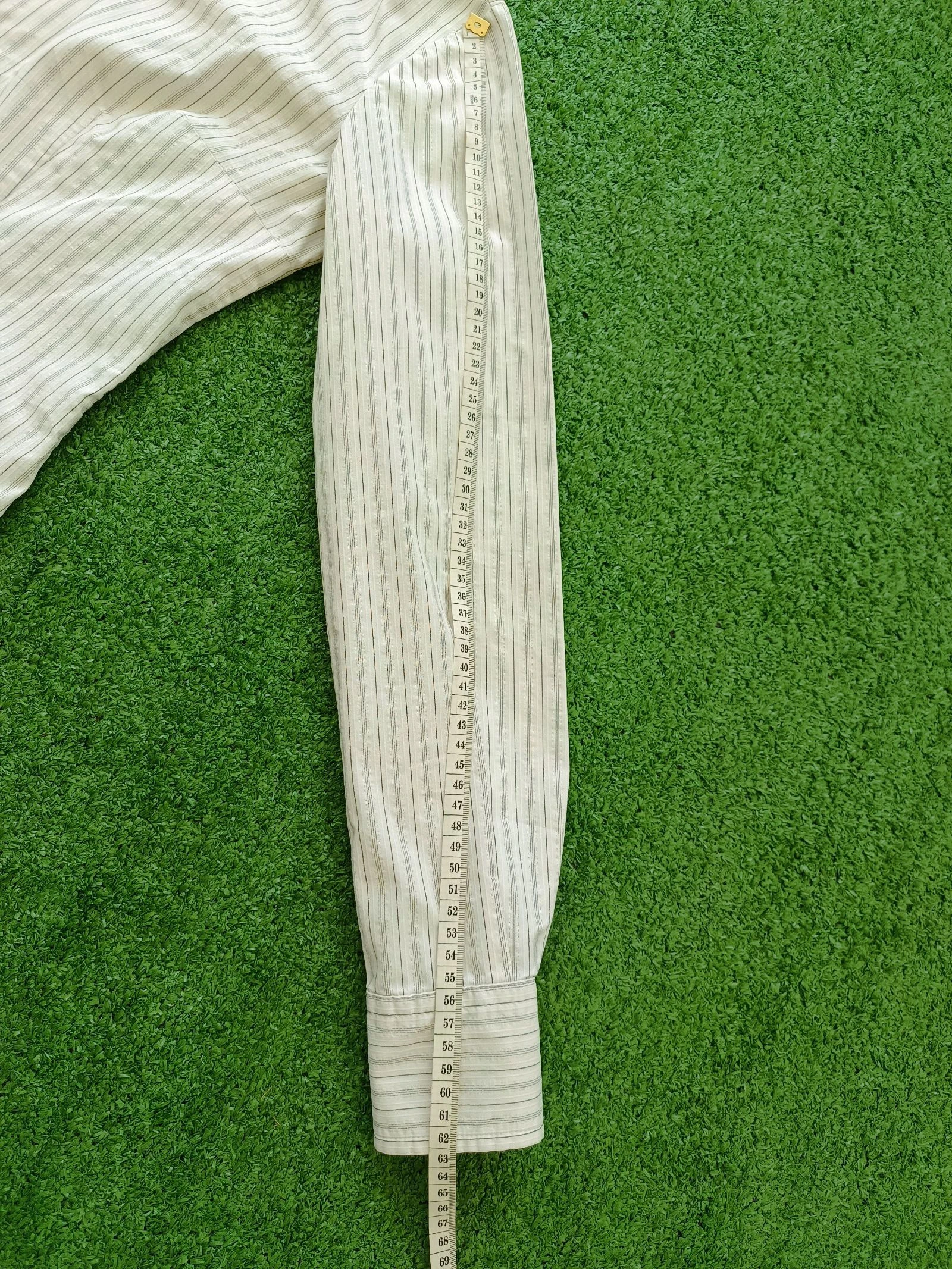 Camisa ligera a rayas Calvin Klein blanca con bordes metalizados talla 42 – photo 9